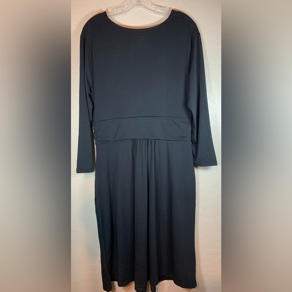 NEW Land’s End Twist Waist Midi Dress Tencel Long Sleeve black large 0157 - Picture 4 of 8